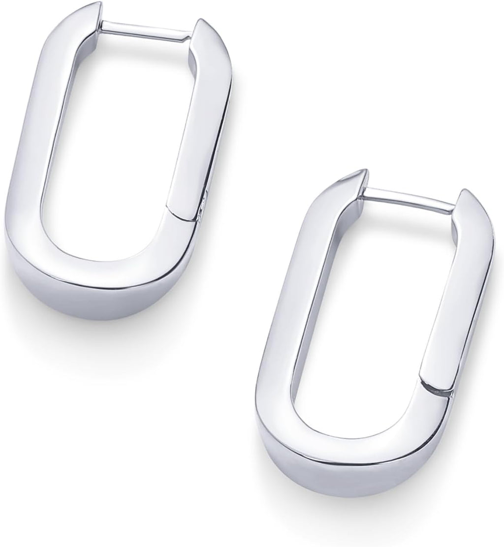 PAVOI 14K Gold Plated Geometric Hoop Earrings - Trendy U-Shaped Triangle Huggies for Women