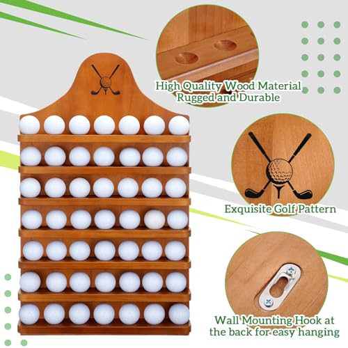 Golf Ball Display Case Wall Mount Wooden Holder for 49 Balls - Light Brown