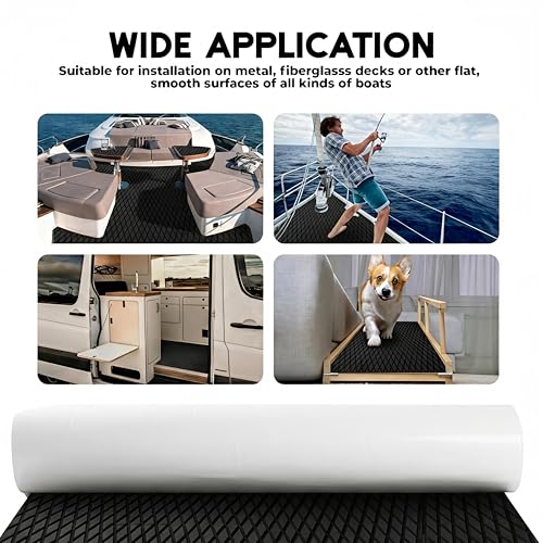 Black EVA Foam Marine Boat Decking Flooring 94" x 23" Diamond Pattern