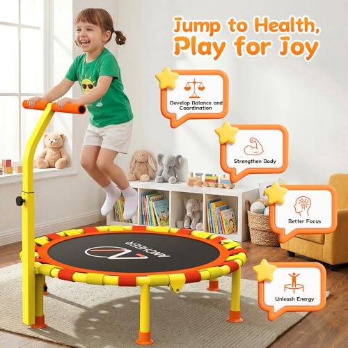 ANCHEER 38'' Kids Trampoline with Handle - Foldable Mini Indoor Jumping Mat (Orange)