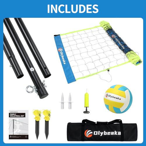 Olybeaka Blue & Green 20FT Portable Outdoor Volleyball Net Set with Adjustable Heights