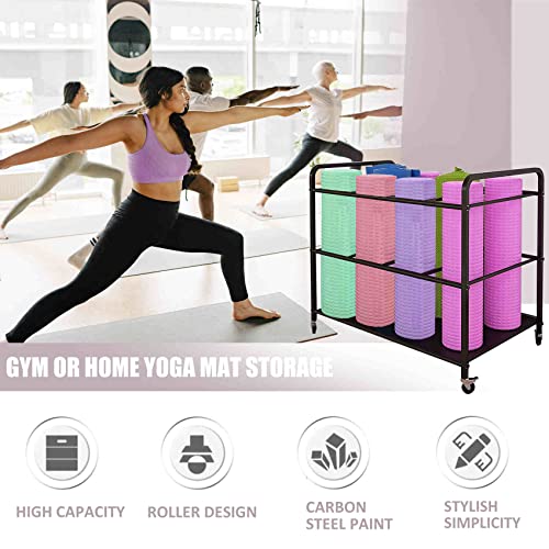 Black Yoga Mat Storage Rack with Wheels - Multi-Purpose Gym Organizer for Fitness Equipment