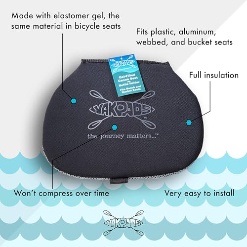 Black Cushioned Canoe Seat Pad with Water Bottle Holder - Yakpads