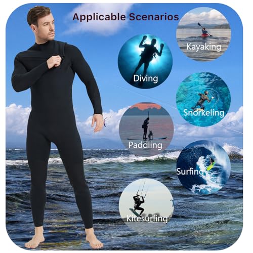 Lemorecn Men's 4/3mm Chest Zip Wetsuit - Black, Medium - Super Stretch, Cold Water