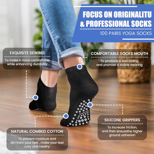 Liitrsh 100 Pairs Non Slip Yoga Socks with Grips for Men Women Pilates Barre