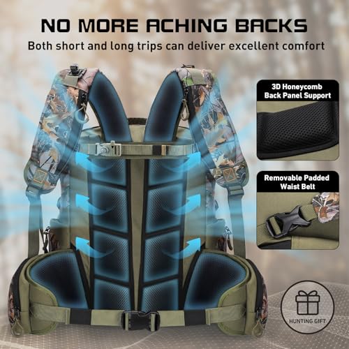Kalkal Camo Hunting Backpack with Magnetic Rifle System, 42L Waterproof Bow & Rifle Pack
