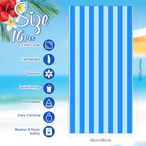 Redbaker Oversized Beach Towels Bulk Set 72x36 Inches Retro Color Vertical Stripe Microfiber Quick Dry for Women Men Adults