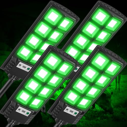 Solar Hog Lights for Night Hunting - 12000LM Green Outdoor Light with Remote, Waterproof Motion Sensor, 4-Pack