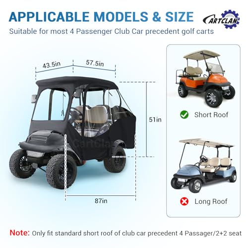 Golf Cart Enclosure for 4 Passengers Waterproof Rain Cover with Clear PVC Windows