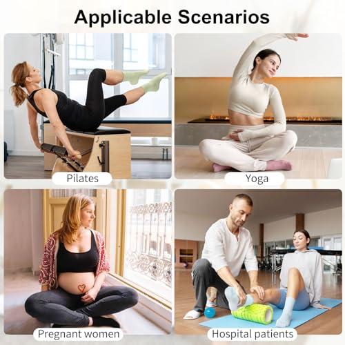 Blue Women Pilates Socks with Non-Slip Grips, Ruffled Cuff - 3 Pairs