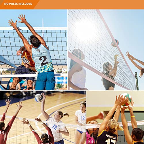 Heavy Duty Volleyball Net 32x3 FT with Steel Cables & Reinforced Dowels - Black & White