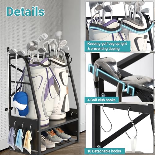 Eastrexon Golf Bag Organizer Wall Mount & Freestanding Storage Rack