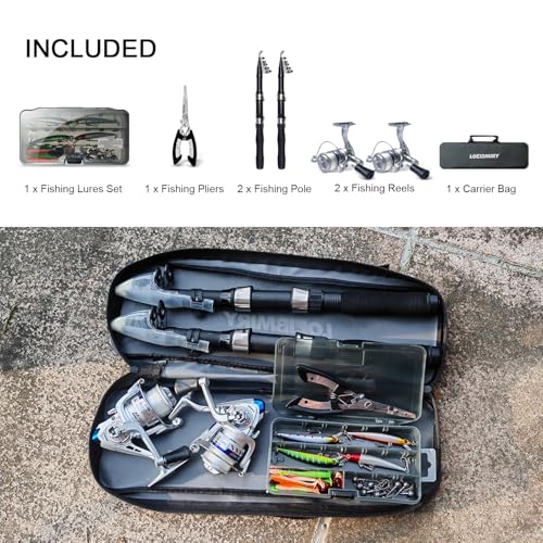 2-Piece Telescopic Fishing Rod and Reel Combo with Accessories
