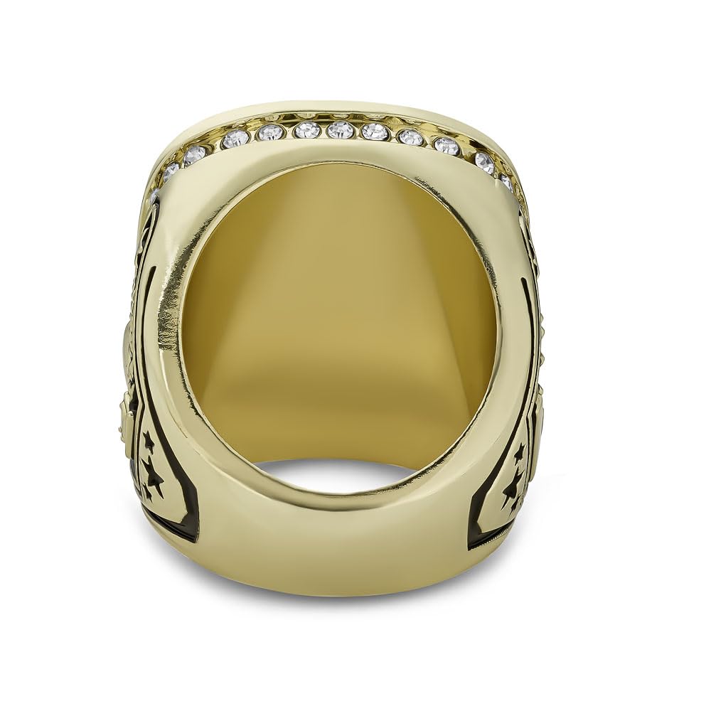 Express Medals Champion Gold Color Trophy Ring with Crimson Red Synthetic Center Stone Award Gift Fantasy Prize with Display Neck Chain and Stand Championship Rings