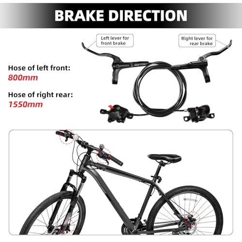 KKWODEN MT200 Hydraulic Disc Brake Set with 2x RT26 180mm Rotors - Front & Rear Dual Calipers, Easy Install, High Compatibility, Quiet Stopping