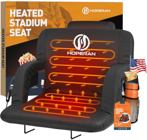 23-Inch Heated Stadium Seat with Back Support, Black | USB Power & Adjustable Tilt