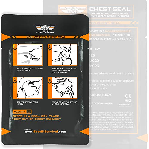 Non-Vented Chest Seal Adhesive Dressing for Open Chest Wounds - 2 Pack