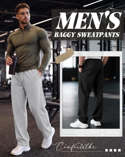 Men's Baggy Lightweight Sweatpants - Neer 4 Pack, Black & Gray, Large
