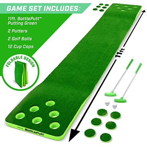 GoSports BattlePutt Golf Putting Game Set - 11 ft Backyard Putting Green with Paddles & Cups