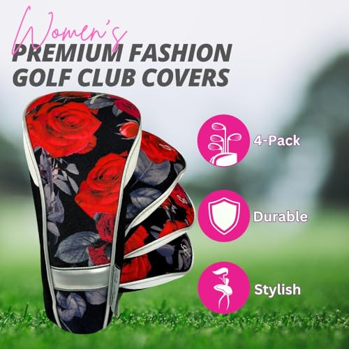 Golf Club Headcovers Set for Women - Red, Grey, Black, Pack of 4