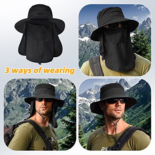 Men's Sun Protection Fishing Hat with Removable Neck Flap Face Cover - Black