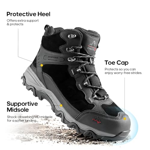 NORTIV 8 Men's Waterproof Lightweight Hiking Boots - 12 Black
