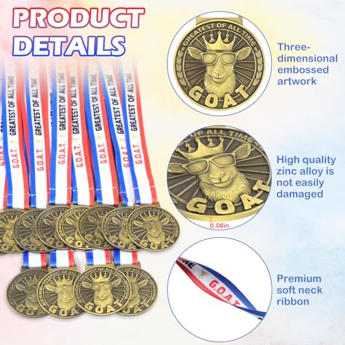 12Pcs Light Bronze Double-Sided Goat Medals with Ribbons - Award & Recognition