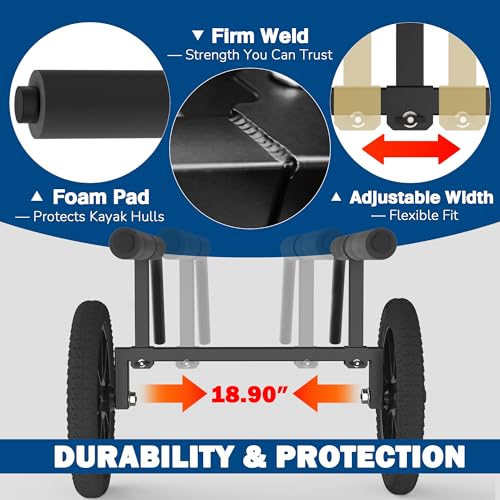 Heavy-Duty Kayak Cart with 16-Inch No-Flat Wheels, Adjustable Canoe Dolly Support up to 300 lbs