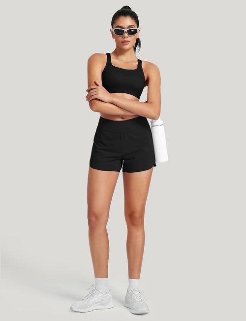 HeyNuts My Pace Athletic Shorts for Women, Upgraded Mid Waisted Workout Gym Running Shorts with Liner 3"