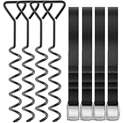 Heavy Duty Trampoline Stakes Anchors Kit - Black 4 Pack 15.84" Galvanized Steel Wind Anchors