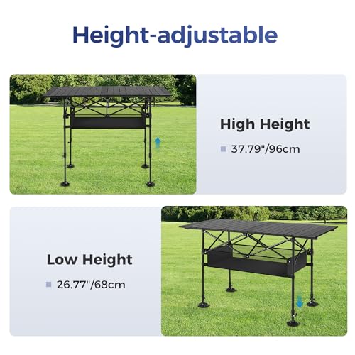 Adjustable Camping Table with Storage - Lightweight Foldable Outdoor Dining
