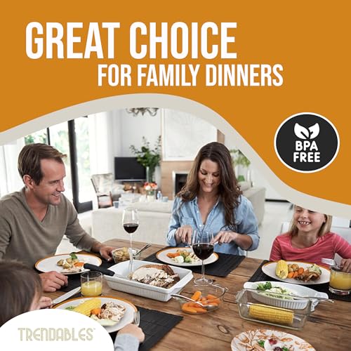 Trendables 40 Count Disposable Plastic Plates Set for 40 Guests - White & Brown Pomegranate Design, 8 & 10 Inch