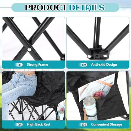 4-Seat Folding Soccer Bench with Umbrella - Portable Outdoor Seating, Black & Gray