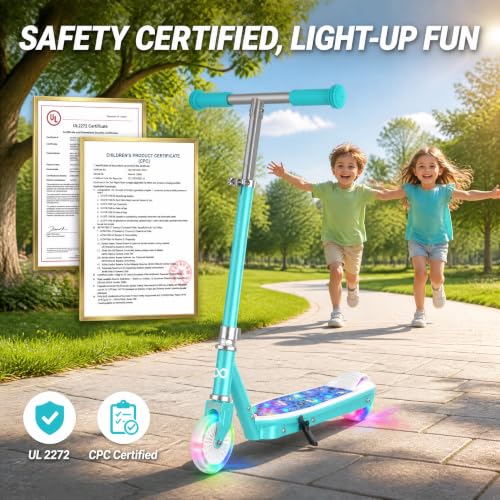 Kids Electric Scooter Gyroor KS2 Aqua Blue with LED Wheels, 5 MPH, Ages 3-8