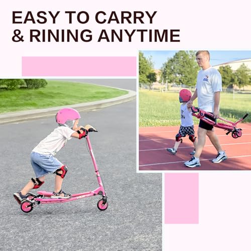 Pink Kids Swing Scooter with 3 Wheels, Adjustable Height & Foldable Design for Ages 5-12