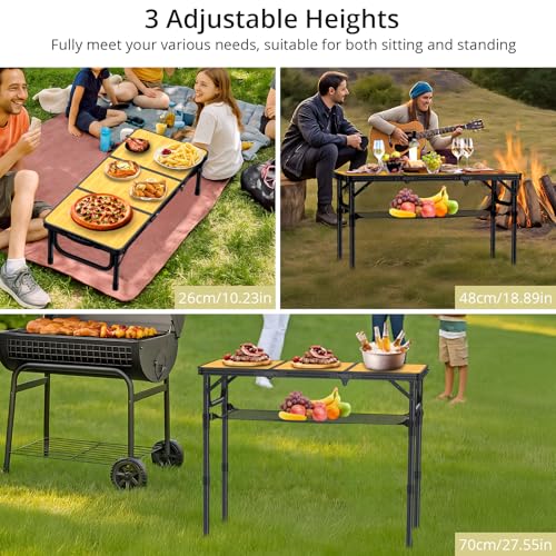 Foldable Camping Table 3ft with Storage Net & Bag - Light Oak Grain