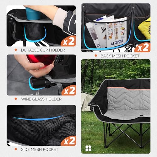 VAGANTH Oversized 2-Person Padded Camping Chair Black - Foldable & Stable