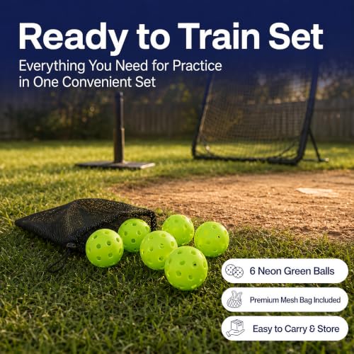 9 Inch Plastic Baseballs for Tee Ball & Hitting Practice - 6 Pack with Mesh Bag