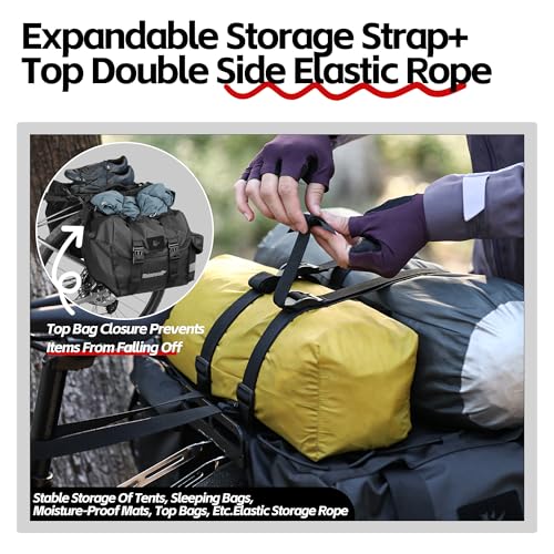 50L Waterproof Bicycle Pannier Bag for Rear Rack Cycling Storage with Rain Cover