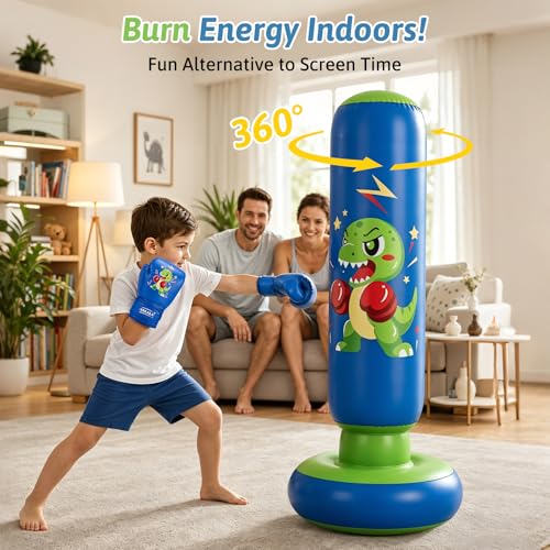 66 Inch Inflatable Dinosaur Punching Bag for Kids Ages 3-8 Indoor Outdoor Play