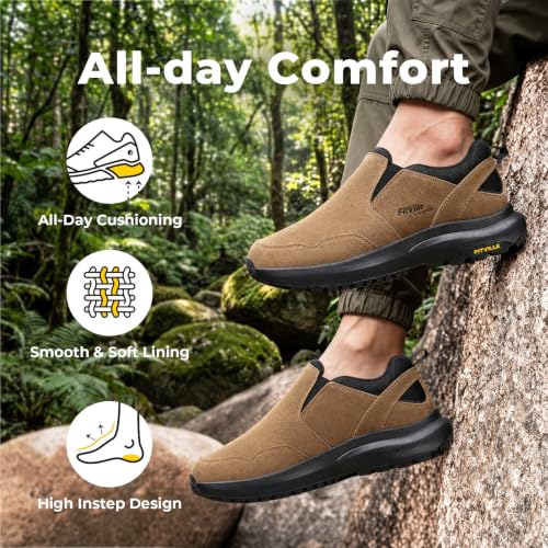 FitVille Men's Wide Slip-On Hiking Shoes with Arch Support - Brown 10.5 Wide