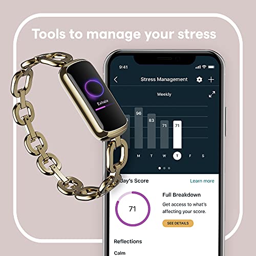 Fitbit Luxe Special Edition Fitness & Wellness Tracker with Gold Gorjana Link Bracelet - Peony Bands Included, Size S & L