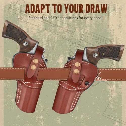 Premium Leather Revolver Holster for Ruger GP100 & Smith & Wesson Models, Ambidextrous, Adjustable Fit