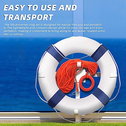Blue Foam Life Preserver Ring with 98.4ft Rescue Rope for Water Safety - 20 Inch