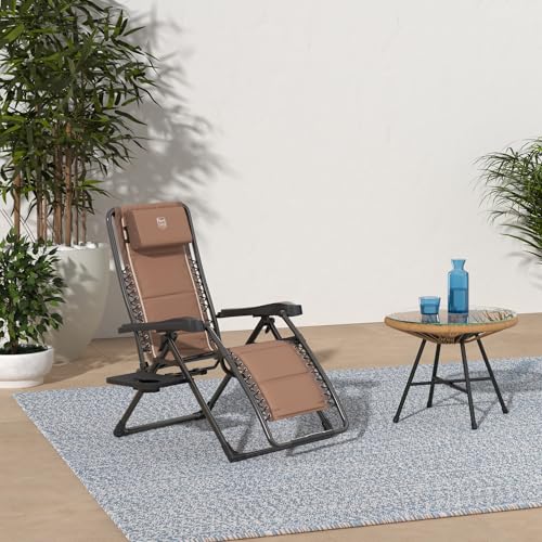 Zero Gravity Lounge Chair Folding Recliner with Cup Holder & Headrest - Brown 1 Pack