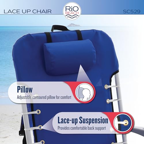 Navy 4-Position Lace-Up Backpack Beach Chair - Portable Sand Seat