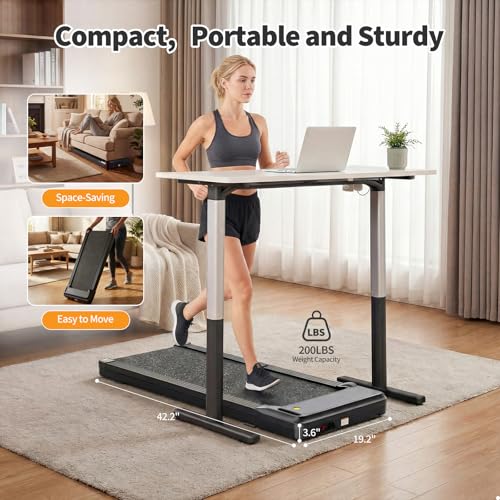 Under Desk Walking Pad Treadmill - Portable Quiet Electric Treadmill with Remote, LED Display, 42.2 x 19.2 x 3.6 Inches, Black/Sliver