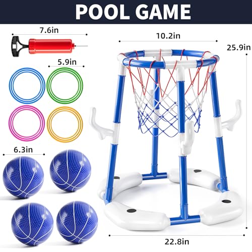 Floating Pool Basketball Hoop Set with 4 Balls & Pump - Blue