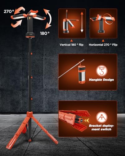 Saker Portable Camping Work Light with Stand & 12000mAh Battery - Model LD10 (Standard)
