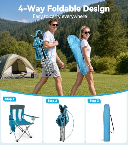 JTSIOV 2-Pack Lightweight Folding Camping Chairs with Cooler Bag, Mesh Backrest & Cup Holder